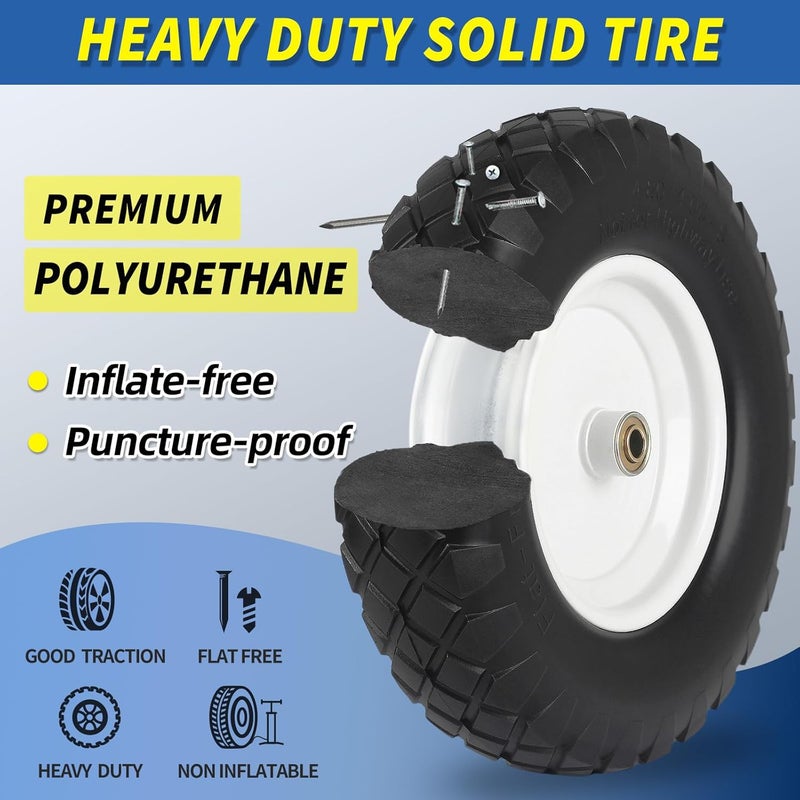 GICOOL 4.80/4.00-8" Wheelbarrow Tire, 16" Flat-Free Solid Tire and Wheel, 3-6" Centered Hub, 5/8" & 3/4" Bearing, For Broadcast Spreader Garden Wagon Cart Trolley Dolly (1 Pack) - Image 4